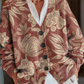 Vintage-Cardigan-Pullover mit ethnischem Blumenmuster und Knopfleiste am V-Ausschnitt (UCSP) 
