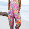 Women's Colourful Artistic Rendering Textures Print Casual 100% Cotton Wide Leg Jumpsuit