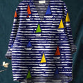 Women's  Sailboat Art Print Casual Cotton And Linen V-neck Shirt