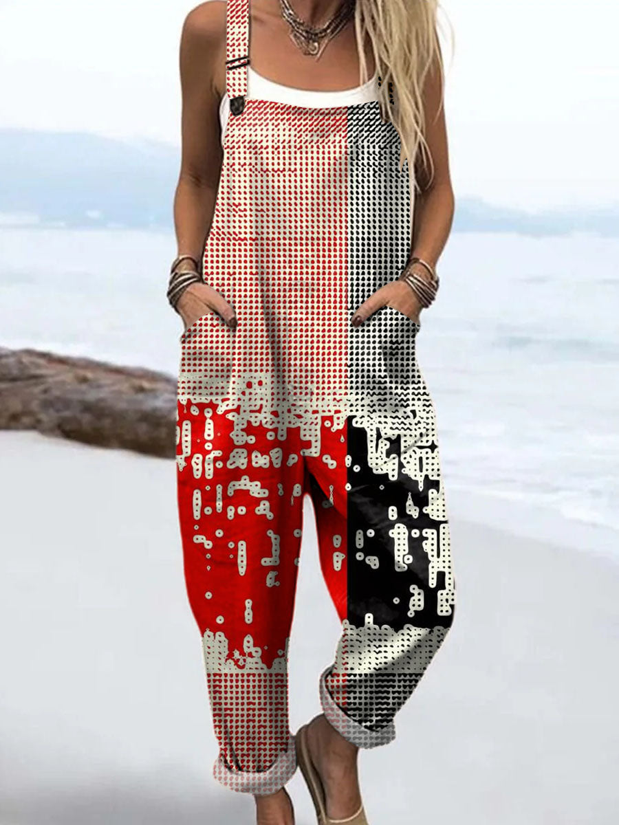 Women's Abstract Pattern Art Print Casual 100% Cotton Wide Leg Jumpsuit