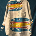 Women's Vintage Fish Art Print Casual Cotton And Linen Shirt