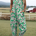 Women's  Vintage Flower Art Print Casual 100% Cotton Wide Leg Jumpsuit