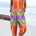 Women's Artistic Colorful Abstract Geometry Print Casual 100% Cotton Wide Leg Jumpsuit