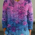Women's Beautiful Gradient Floral Painting Art Print Casual Peter Pan Collar 3/4 Sleeve Sweater