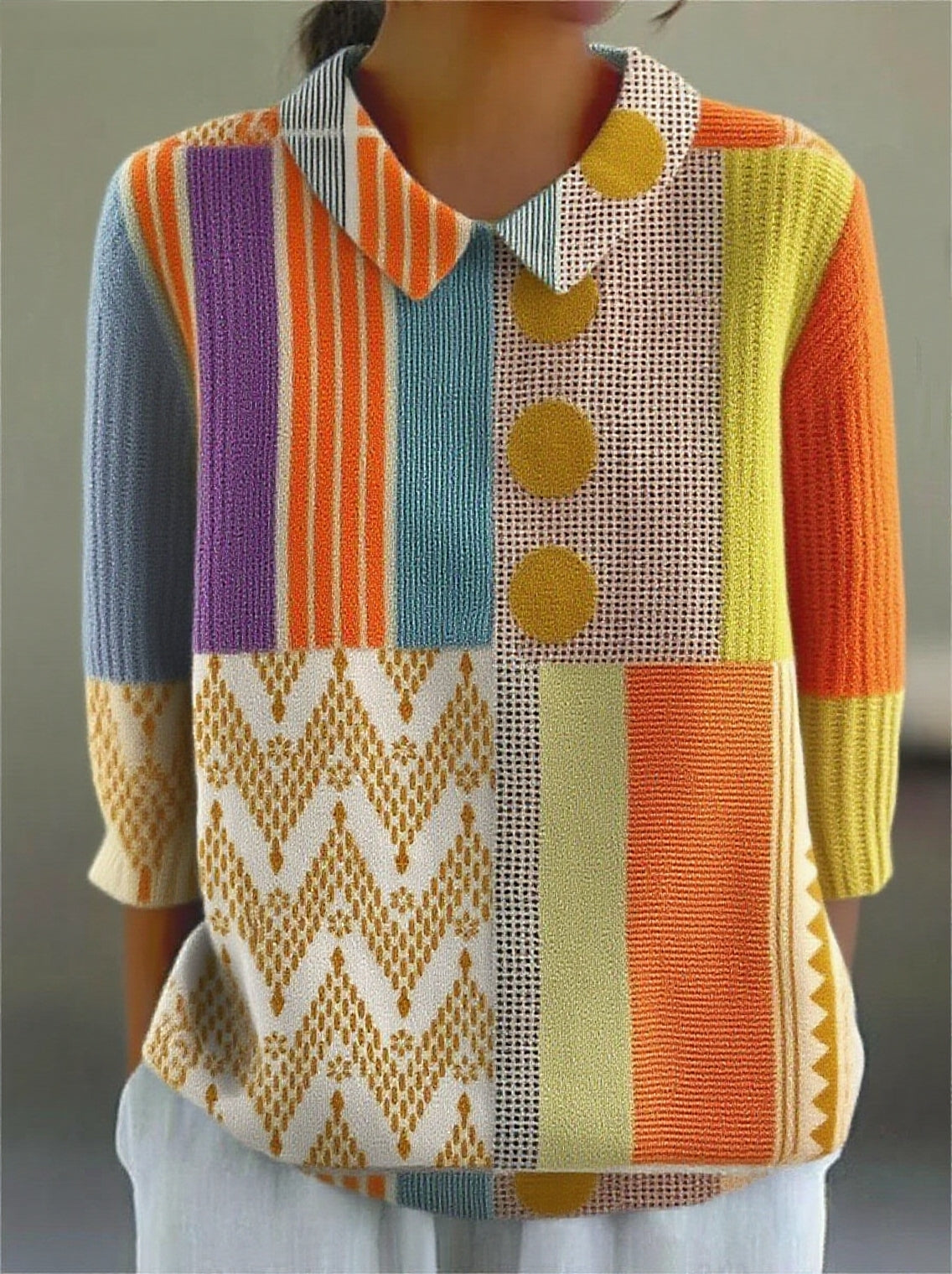 womens-vintage-abstract-geometric-art-print-casual-peter-pan-collar-3-4-sleeve-sweater-1gca