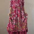 Robe midi vintage bohème à imprimé floral, col en V, ourlet double, en coton, manches longues