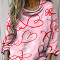 Women's Pink Love Lines Print Casual Long Sleeve Comfortable Cotton Shirt