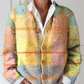 wide-grid-print-buttoned-cardigan-sweater