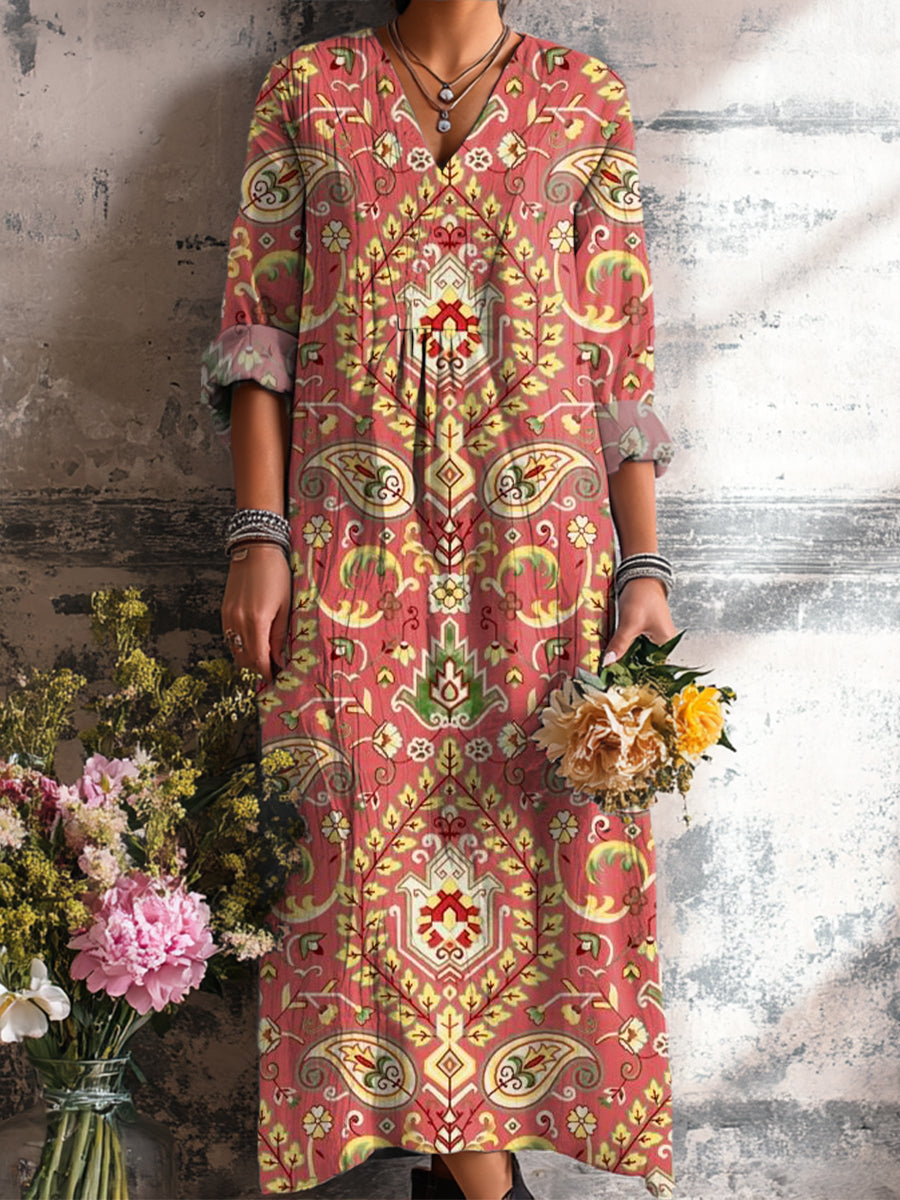 Women's Ethnic Geometric Paisley Floral Painting Art Print Dress