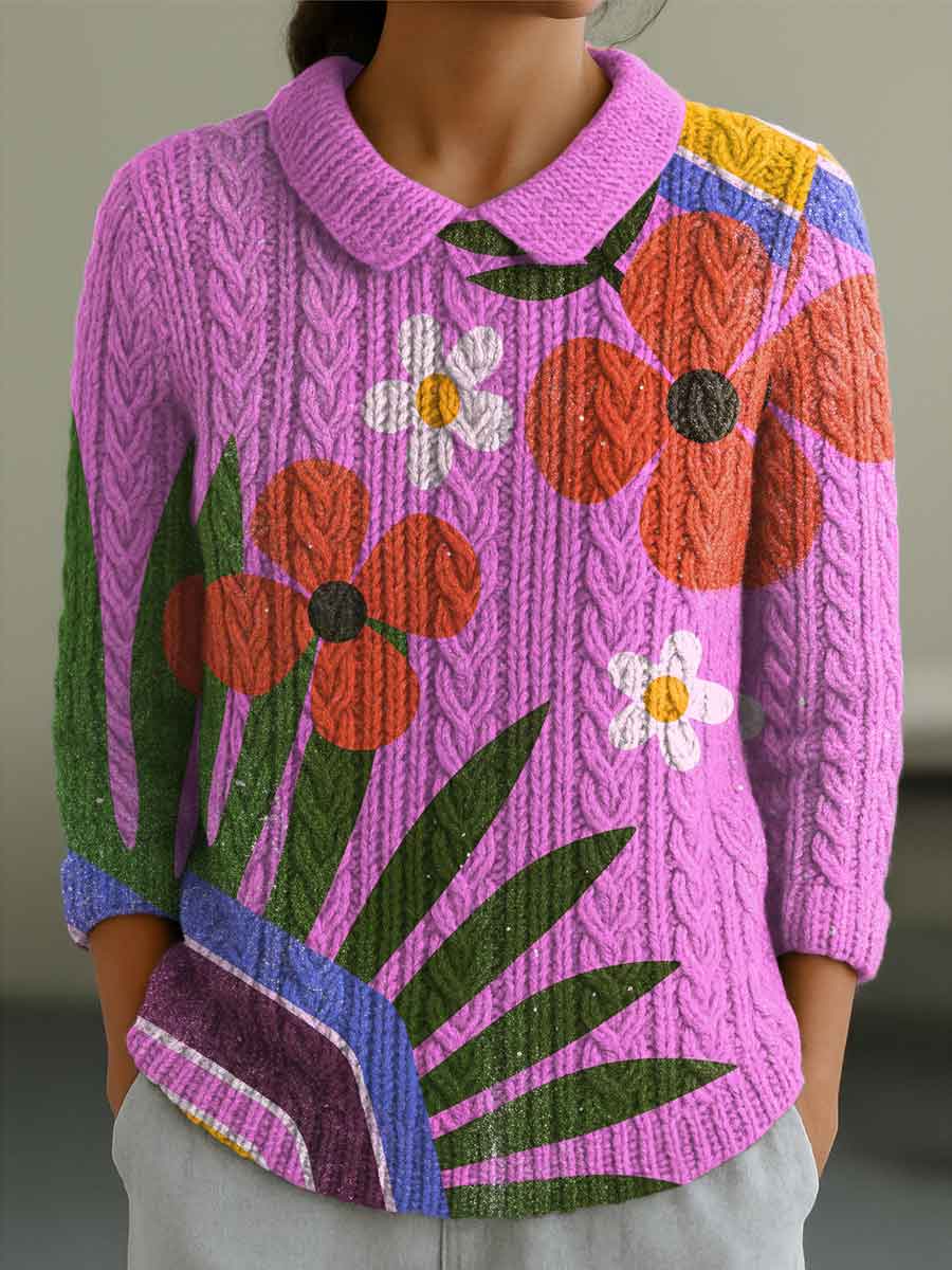 womens-contrast-color-stitching-flowers-casual-print-peter-pan-collar-3-4-sleeve-sweater-qmck