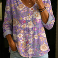 Women's Floral Pattern Art Print Casual Cotton Linen Shirt