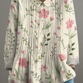 Chemise à volants en coton et lin décontractés pour femme, imprimé floral vintage 