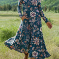 Women's Vintage  Flower Art Print Long-sleeved Dress