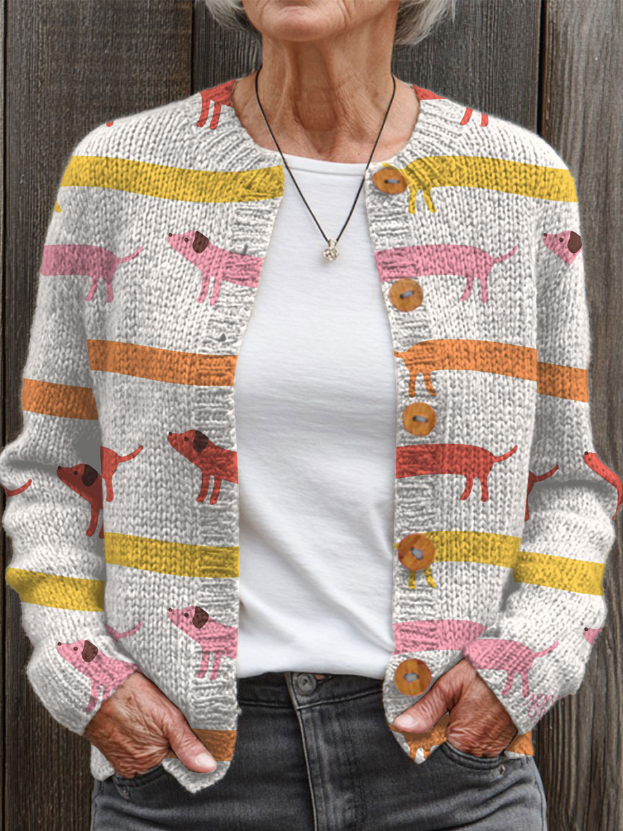 vintage-dachshund-art-print-buttoned-cardigan-sweater-n24x