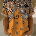 Women's Vintage Flower Pattern Printed Cotton Linen Top