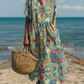Women's Vintage Ethnic Rhombus Geometric Floral Painting Art Print Dress