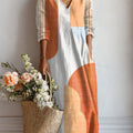 Women's Vintage Abstract Geometry Art Print Linen Pocket Dress