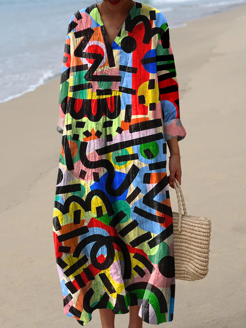 Abstract Graffiti Pattern Printed Women's Dress