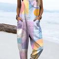 Women's Geometric Pattern Art Print Casual 100% Cotton Wide Leg Jumpsuit