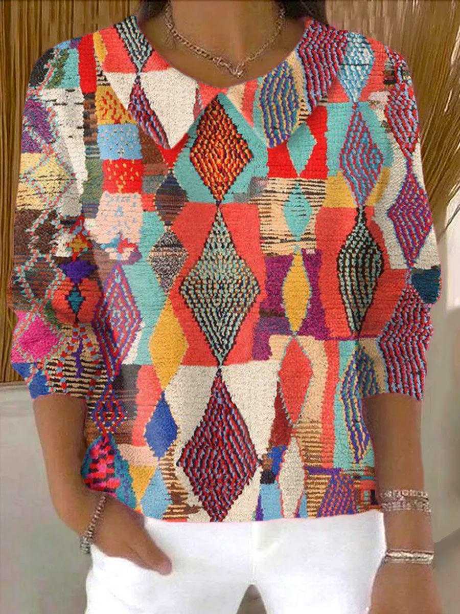 womens-beautiful-colorful-rhombus-geometric-painting-art-print-casual-peter-pan-collar-3-4-sleeve-sweater-ewjq