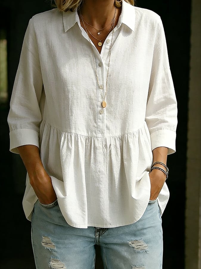 Women's Solid-color Casual Cotton Shirt