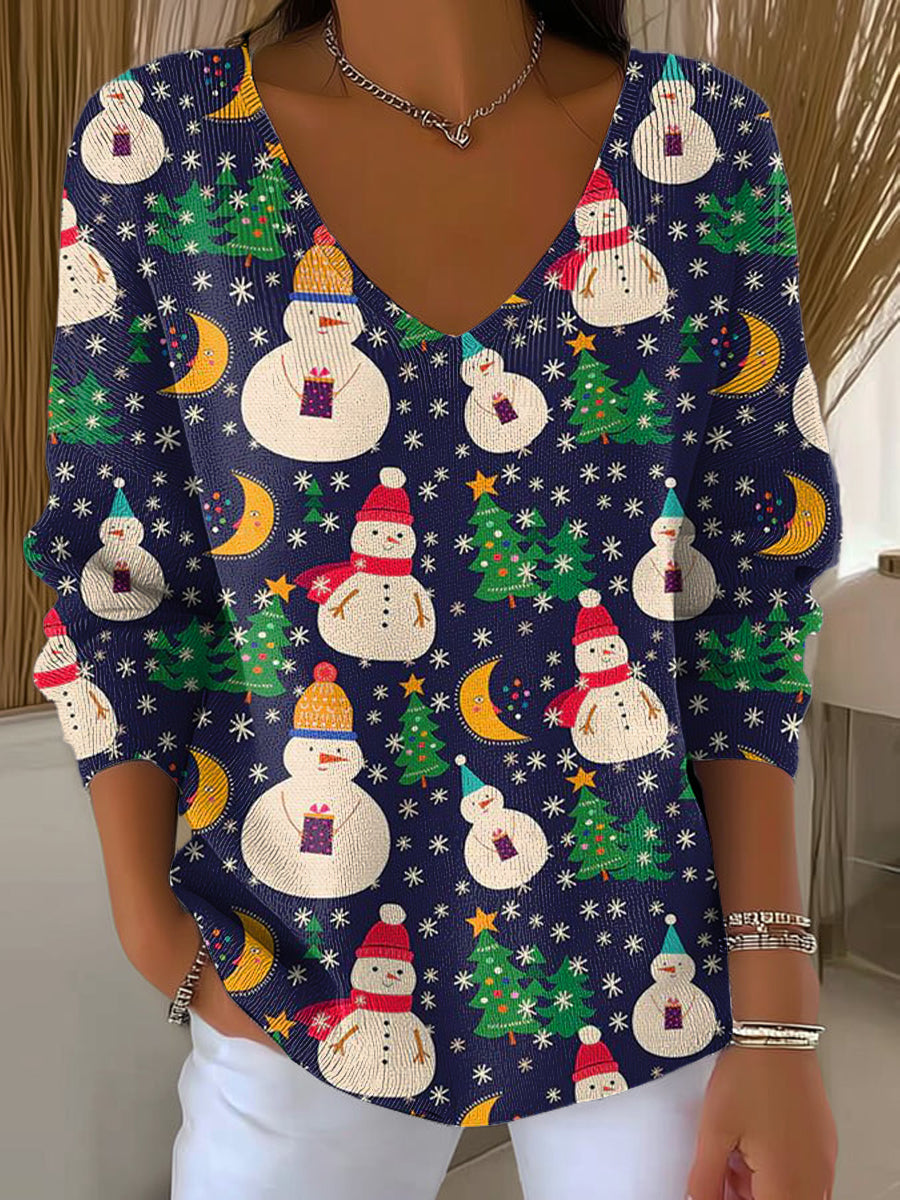 Women's Winter Snowman Christmas Gift Painting Art Print Casual Pullover Sweater