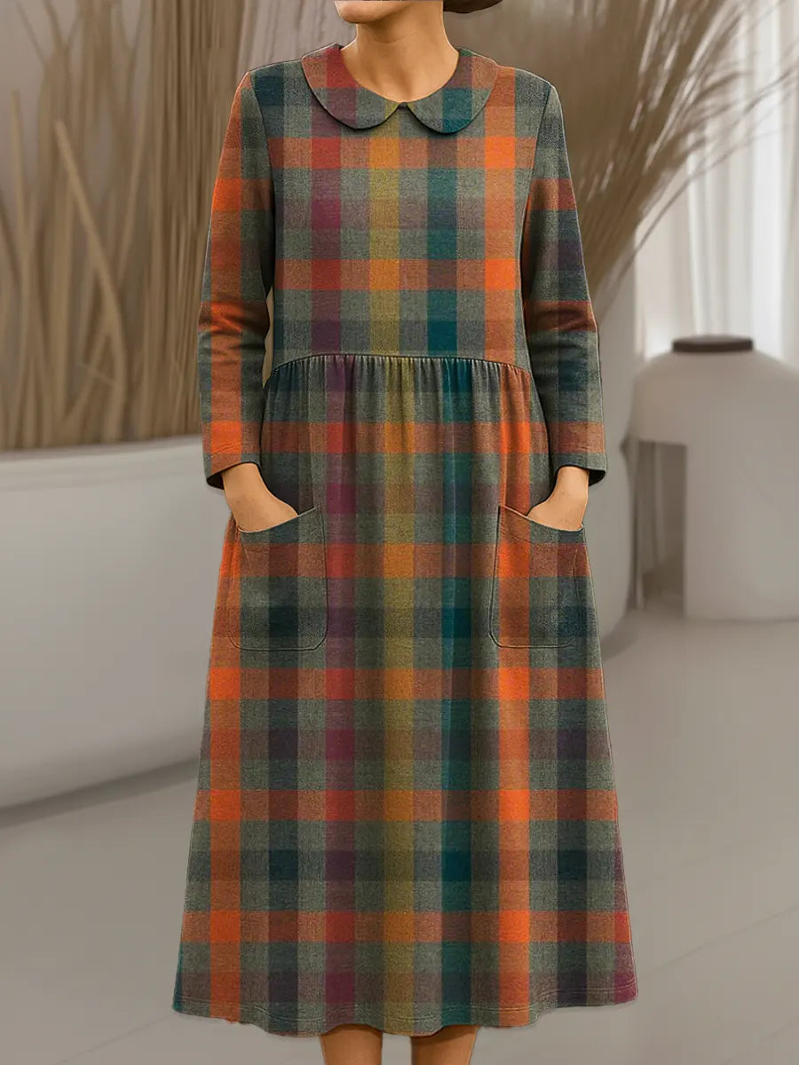 Women's Vintage Abstract Geometry Pattern Art Print Cotton Lapel Shirt Dress