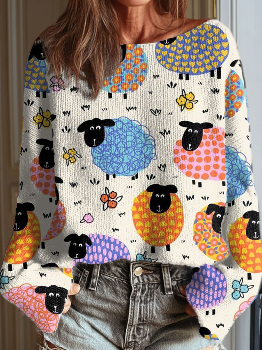 womens-funny-sheep-art-print-casual-pullover-sweater