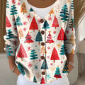 Christmas Tree Print Buttoned V-neck Cardigan Sweater