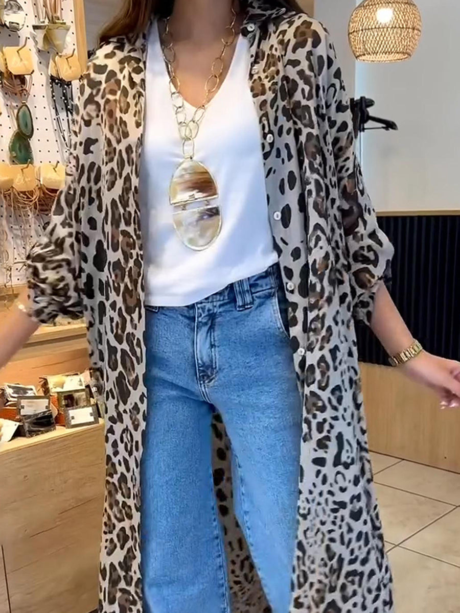 Animal Print Long Cotton Shirt