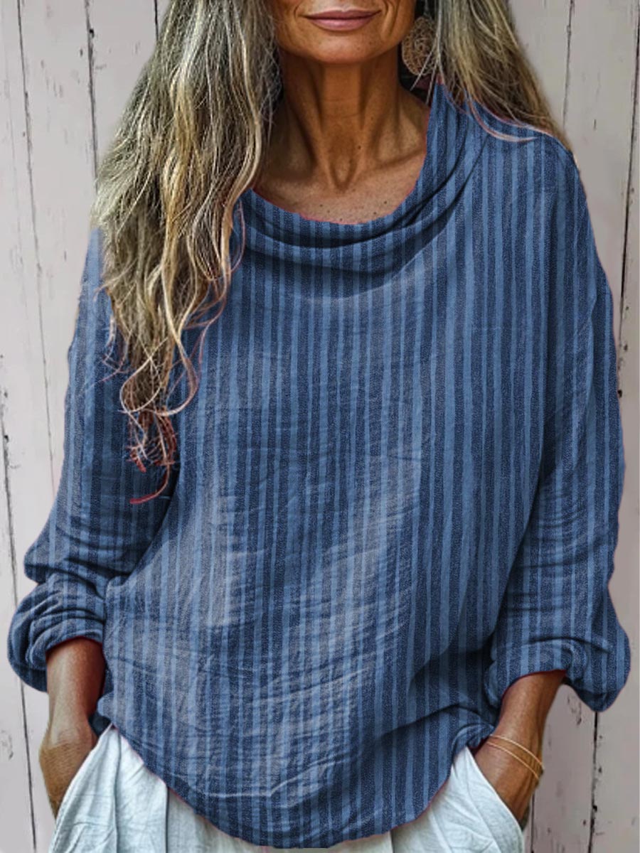 Women's Stripe Pattern Art Print Casual Long Sleeve Comfortable Cotton Shirt