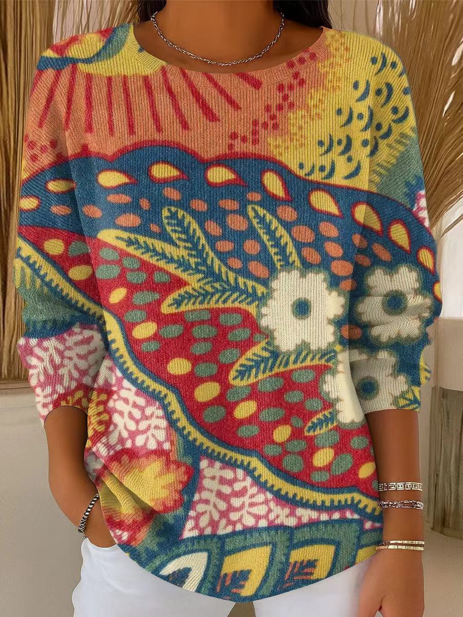 Women's Abstract Leaf Painting Art Print Casual Pullover Sweater