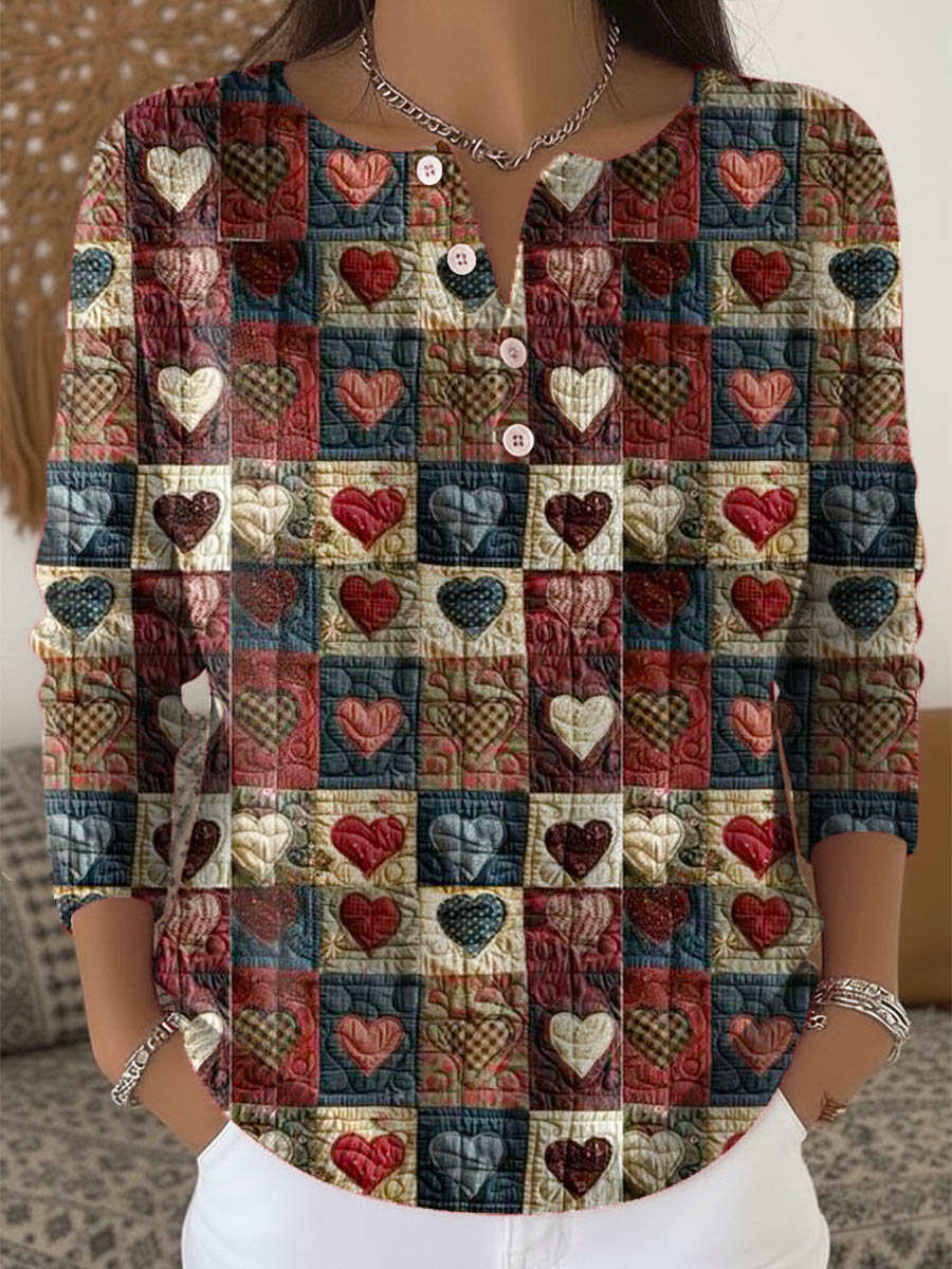 Women's Vintage Hearts Pattern Art Print Buttoned Cardigan Sweater