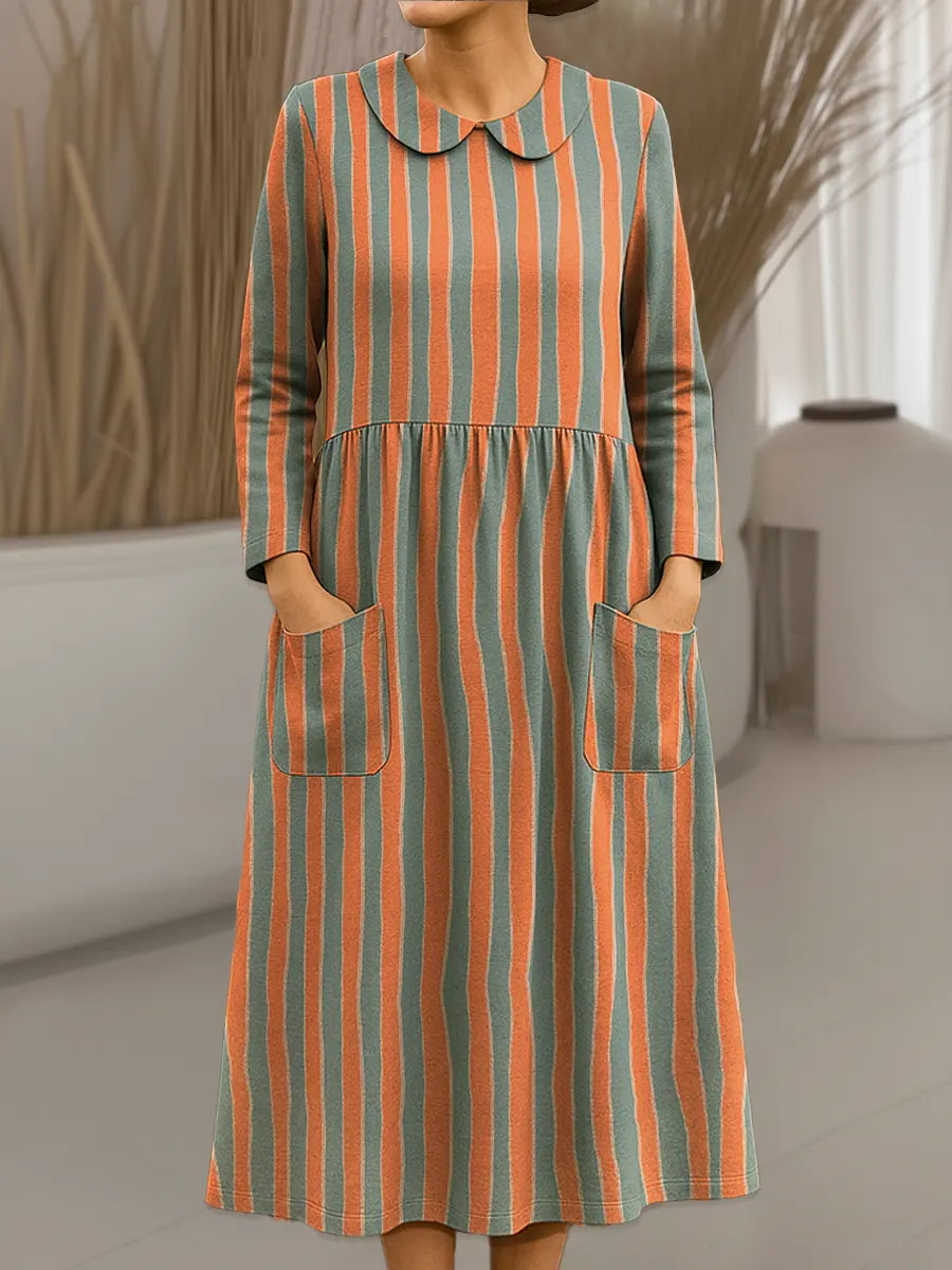 Women's Vintage Abstract Geometry Pattern Art Print Cotton Lapel Shirt Dress