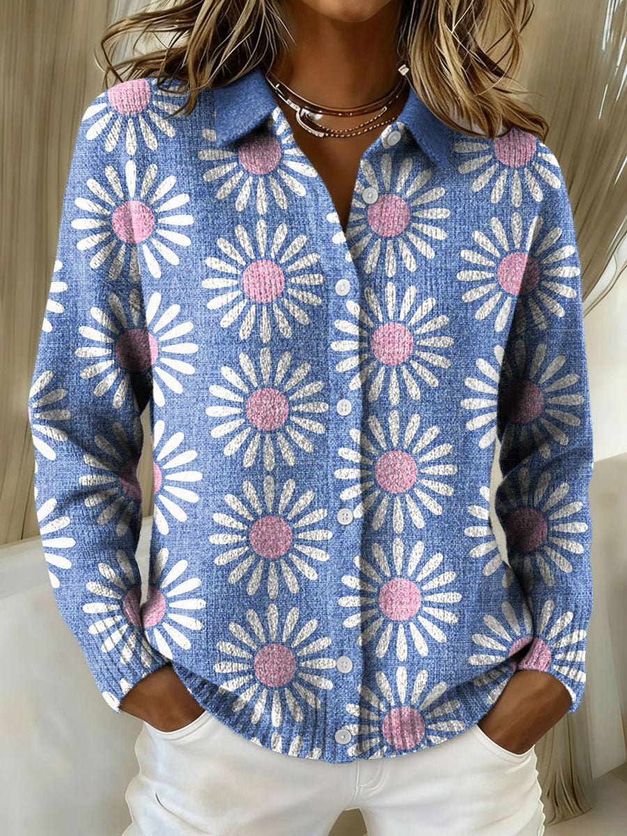 Women's Flowers Gradient Pattern Print Cowl Neck Sweater