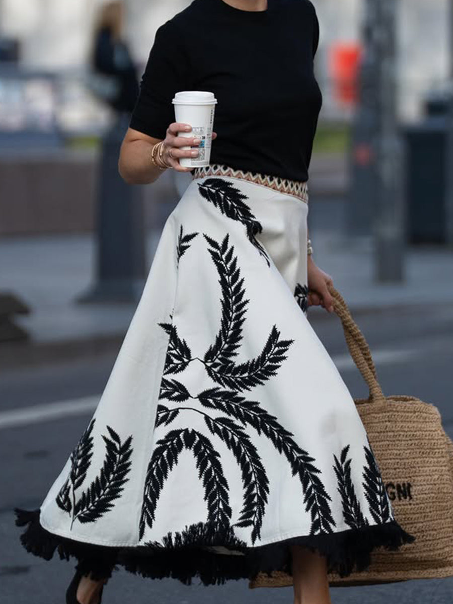 Women's Boho Tassel Hem Leaf Skirt