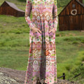Women's Boho Vintage Flower Art Printed Long-sleeved Casual Dress