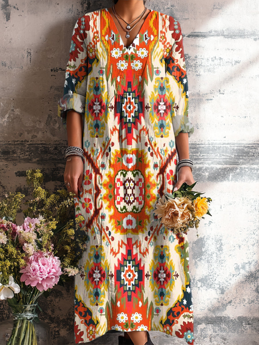 Women's Vintage Ethnic Rhombus Geometric Painting Art Print Dress