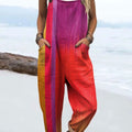 Women's Fashion Gradient Art Print Casual 100% Cotton Wide Leg Jumpsuit