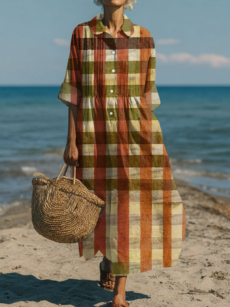 Women's Vintage Abstract Geometry Art Print Pleated Casual Dress