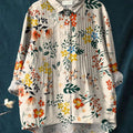 Women's Simple Floral Pattern Art Print Casual Cotton And Linen Ruffle Shirt