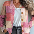 Women's Vintage Patchwork Pattern Art Print Buttoned Cardigan Sweater