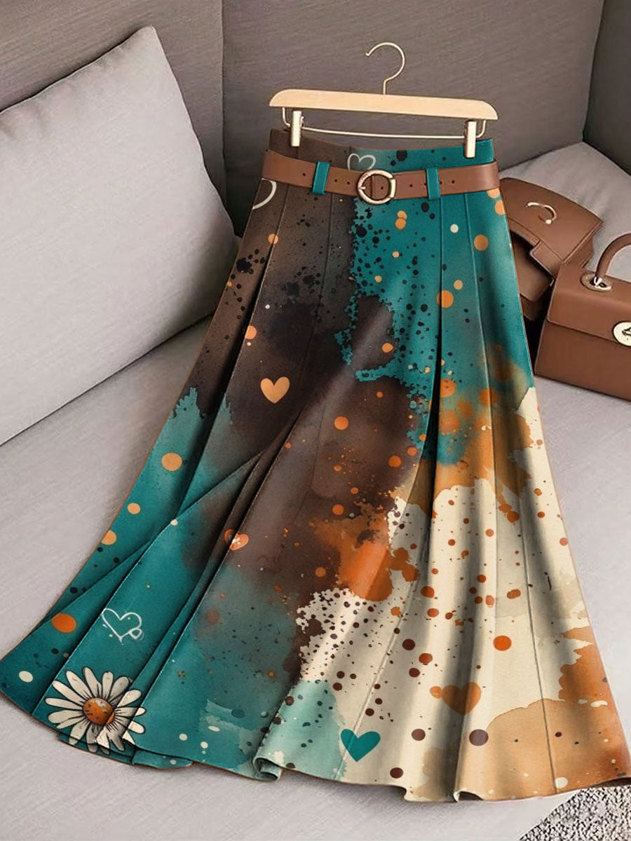 Women's Retro Flowers Pattern Casual Print Cotton Skirt