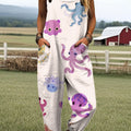 Women's Cute Octopus Art Print Casual 100% Cotton Wide Leg Jumpsuit