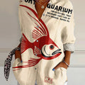 Women's Retro Fish Poster Art  Print Casual Cotton Shirt