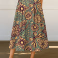 Women's Retro Floral Flowers Print High Waist Casual A-Line Skirt