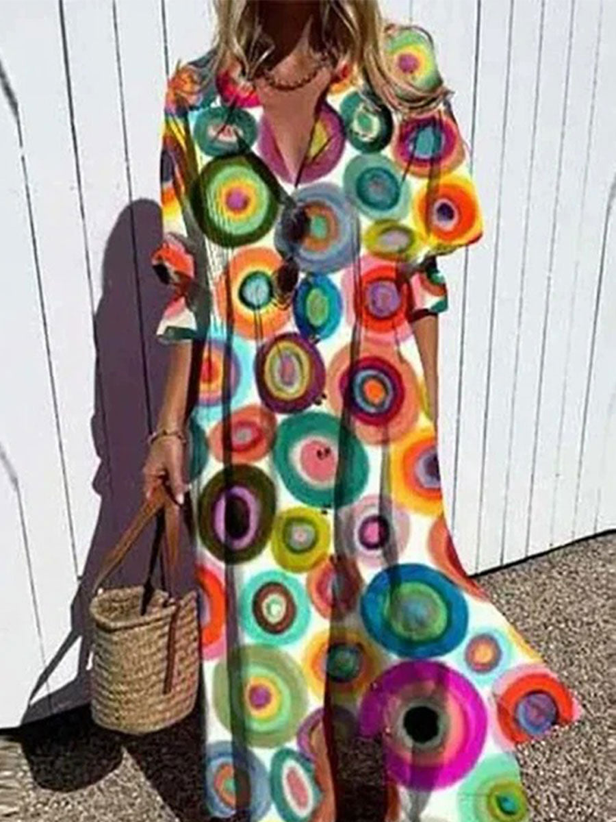 Women's Abstract Geometry Art Print Pleated Casual Dress