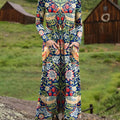 Women's Retro Floral Art Print Long-sleeved Dress