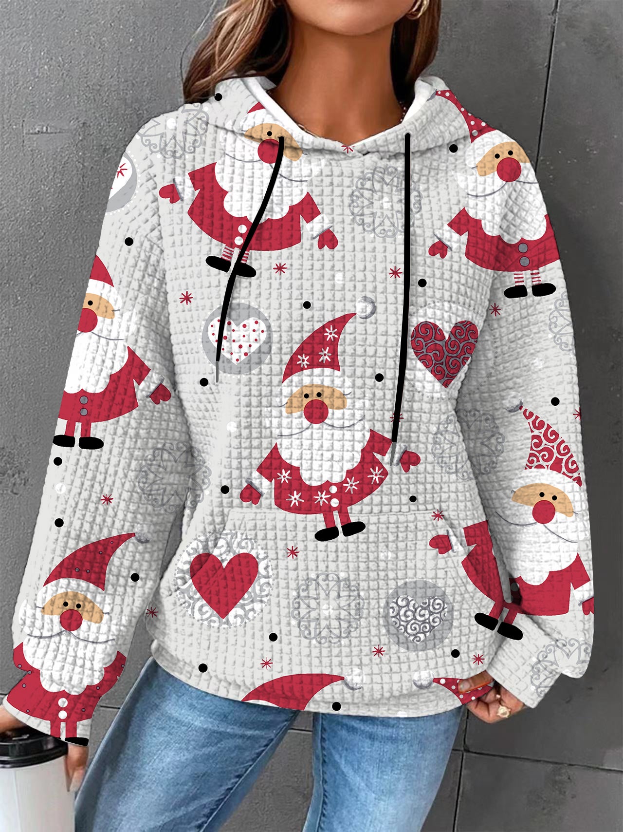 Plus size Autumn/Winter Women's Waffle Essential Creative Printed Long Sleeve Hooded Sweatshirt