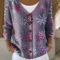 Christmas Snowflake Pattern Art Print Buttoned V-neck Cardigan Sweater